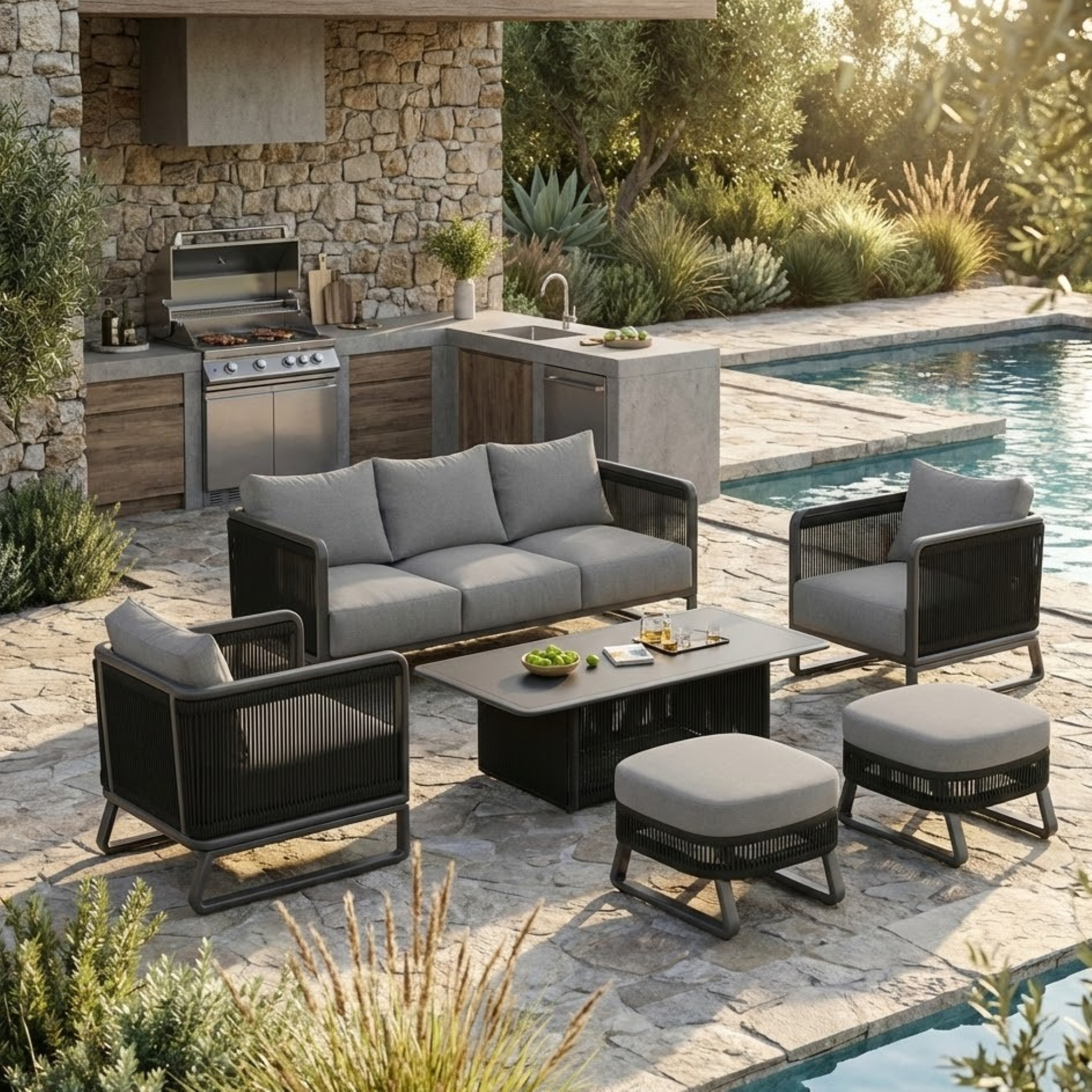 Daisy 6pce Patio Suite Grey With Height Extendable Table