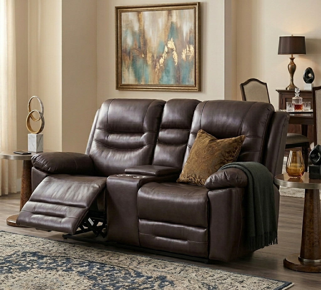 London Mk11 2div Fabric Recliner + Console Brown
