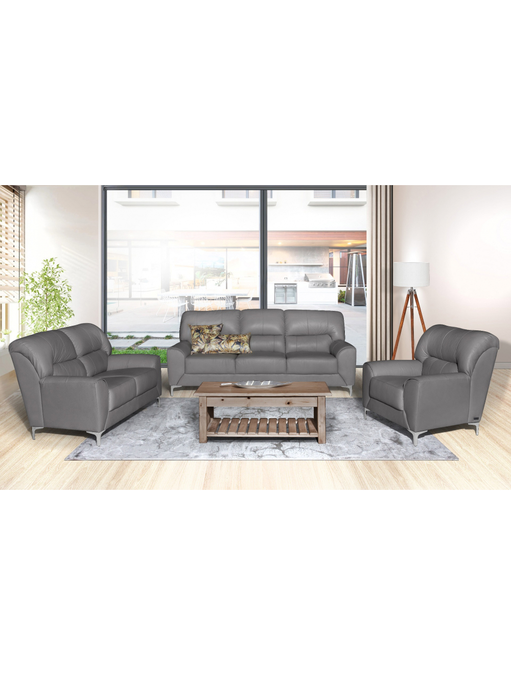 Grey leather 3 shop piece suite