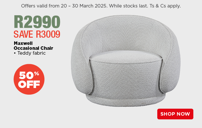Bowie Bean Bag 
• Also Available in Light Grey 
R1499.50 
SAVE R1499.50  
