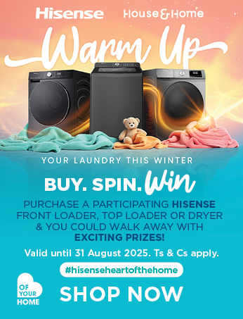 Purchase a participating Hisense front loader, top loader or dryer & you could walk away with exciting prizes. Valid until 31 August 2025.