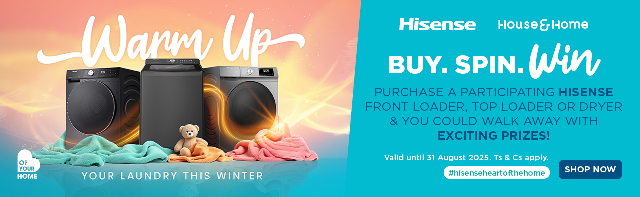 Purchase a participating Hisense front loader, top loader or dryer & you could walk away with exciting prizes. Valid until 31 August 2025.