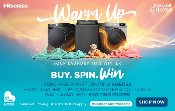 Purchase a participating Hisense front loader, top loader or dryer & you could walk away with exciting prizes. Valid until 31 August 2025.