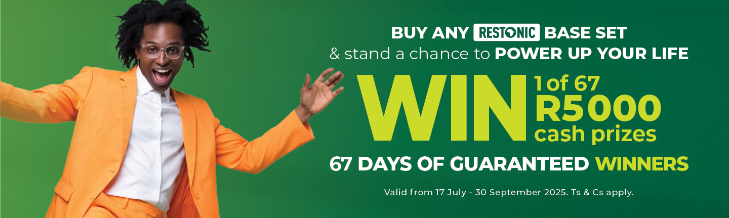 Banner Alt-tag: Buy any Restonic base set and stand a chance to win your share of R335,000! Simply send proof of purchase via WhatsApp to +27 61 962 5767. Competition ends 30 September 2025, so shop now and sleep well with more in your pocket. Ts & Cs apply.