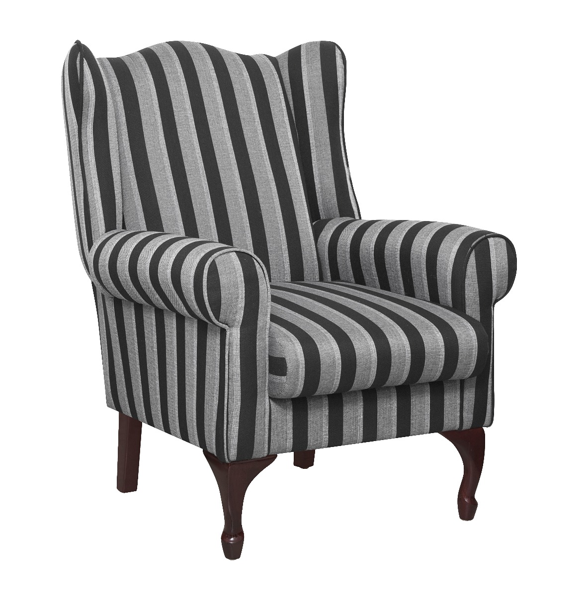 Ascot Fabric Wingback Grey Stripe