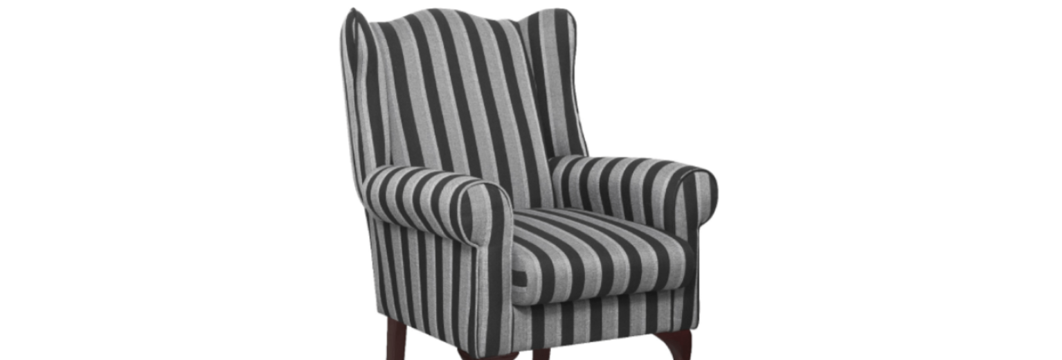 Ascot Fabric Wingback Grey Stripe