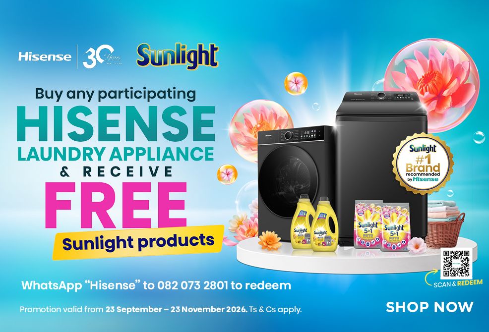 HH Hisense x Sunlight 23 September - 23 November 2026. While stocks last. Ts & Cs apply.