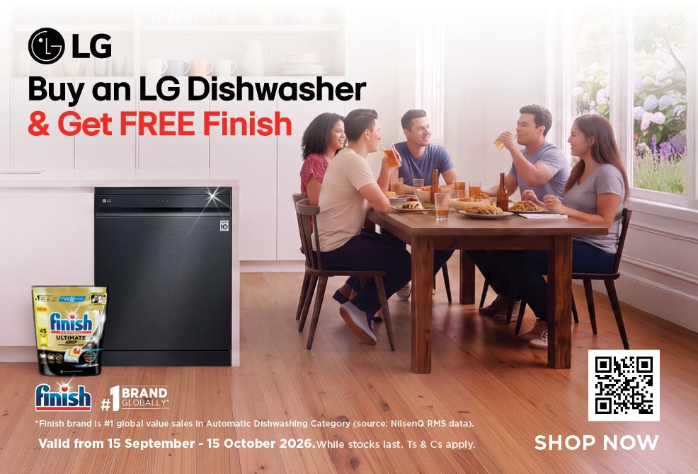 HH 13632 LG & Finish Dishwasher promotion 15 September - 15 October 2026. While stocks last. Ts & Cs apply.